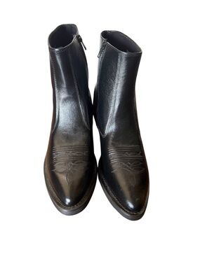 Old West Black Leather Zip Ankle Boots with Stitched Toe 9D